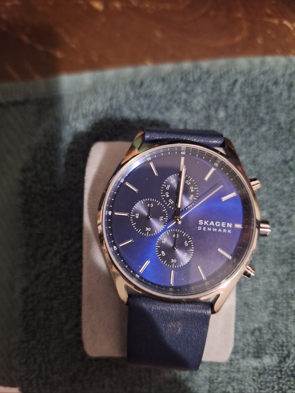 Mens Skagen Denmark Chronograph Blue Dial/ Black Band